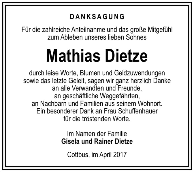 Danksagung Mathias Dietze