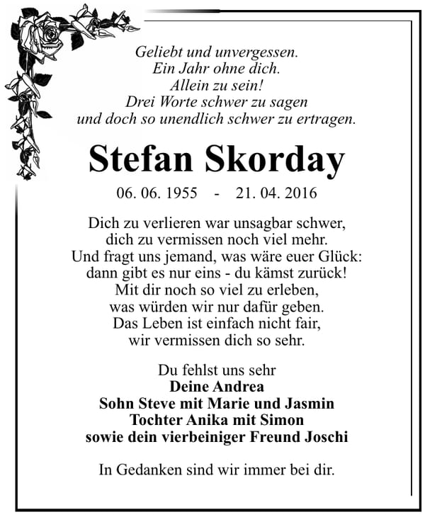 Jahresgedenken Stefan Skorday