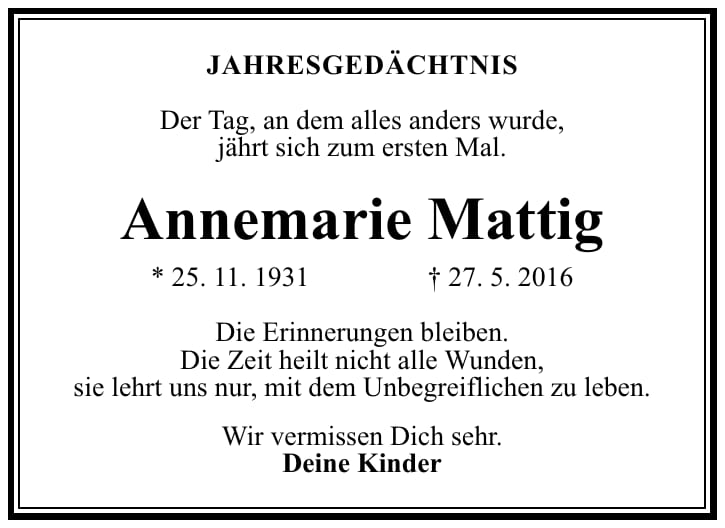 Jahresgedenken Annemarie Mattig