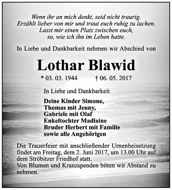 Traueranzeige Lothar Blawid