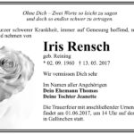 Traueranzeige Iris Rensch, geb. Reining