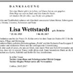 Danksagung Lisa Wettstaedt, geb. Reinicke