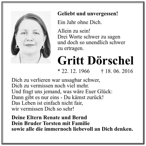 Jahresgedenken Gritt Dörschel