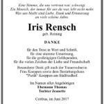 Danksagung Iris Rensch, geb. Reining