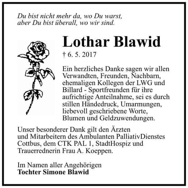 Danksagung Lothar Blawid