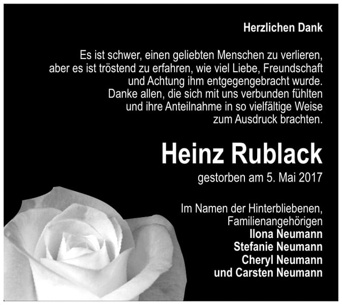 Danksagung Heinz Rublack