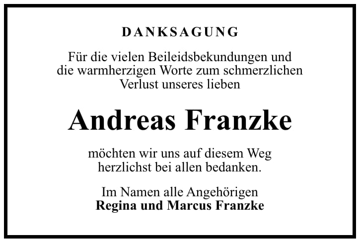 Danksagung Andreas Franzke