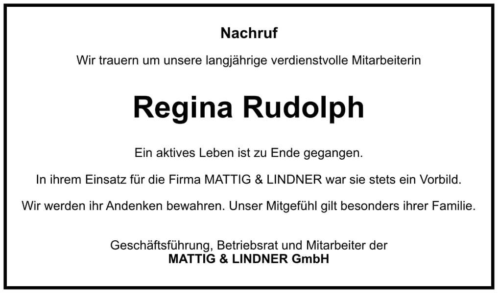 Nachruf Regina Rudolph