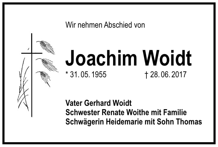 Traueranzeige Joachim Woidt