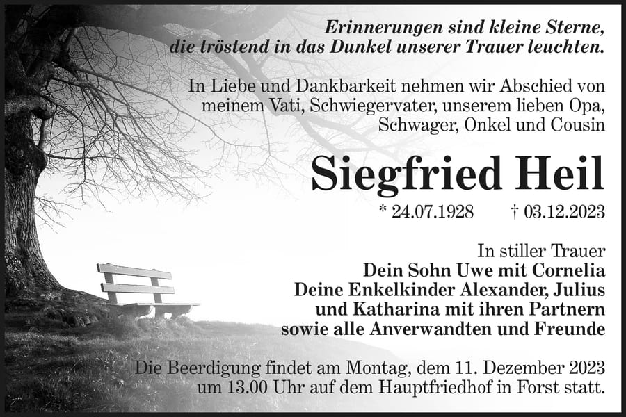 Traueranzeige Siegfried Heil