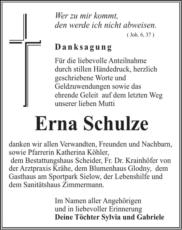 Danksagung Erna Schulze