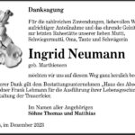 Danksagung Ingrid Neumann, geb. Marthiensen