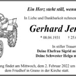 Traueranzeige Gerhard Jentzsch