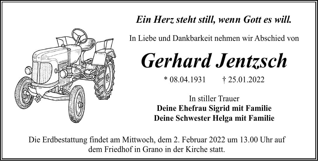 Traueranzeige Gerhard Jentzsch