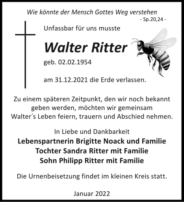 Traueranzeige Walter Ritter