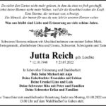 Traueranzeige Jutta Reich, geb. Leschke