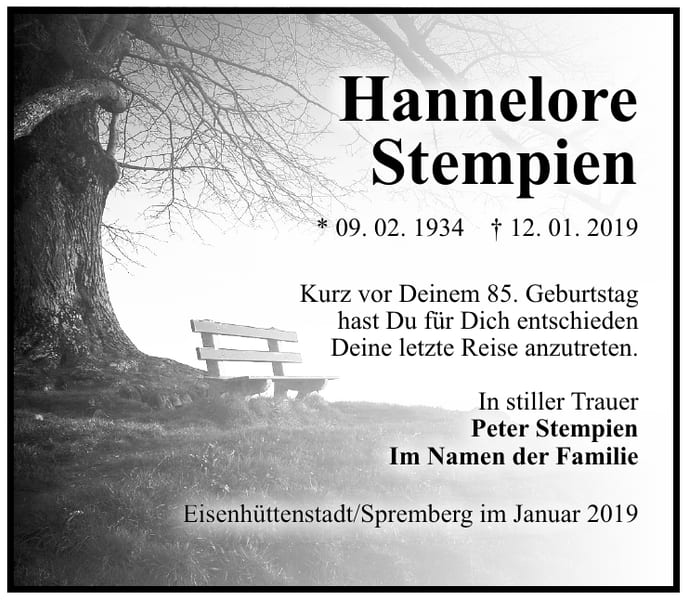 Traueranzeige Hannelore Stempien