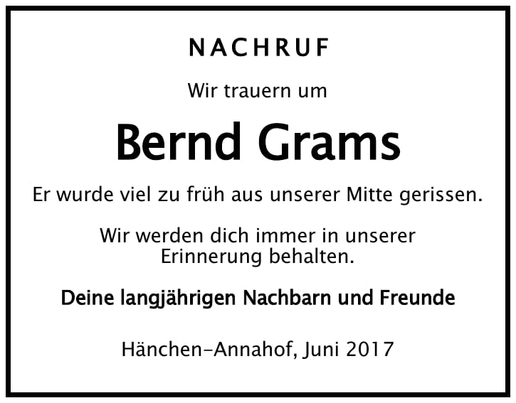 Nachruf Bernd Grams