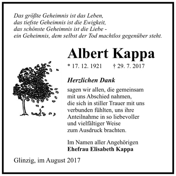 Danksagung Albert Kappa