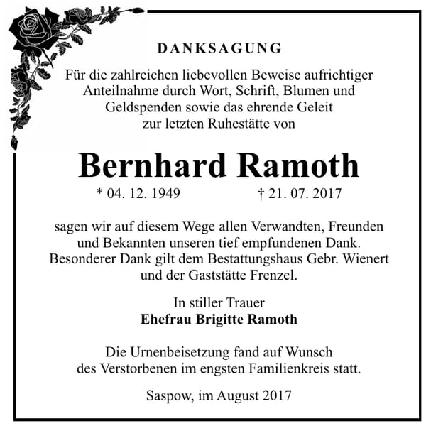 Danksagung Bernhard Ramoth