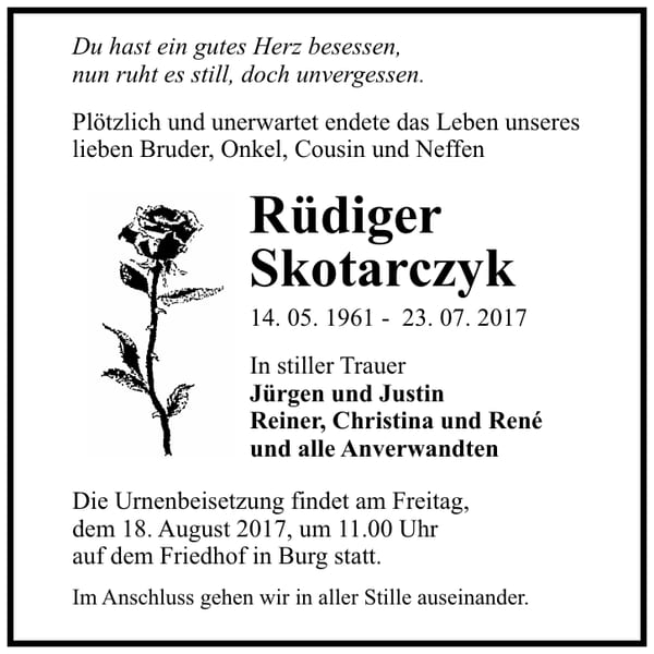 Traueranzeige Rüdiger Skotarczyk