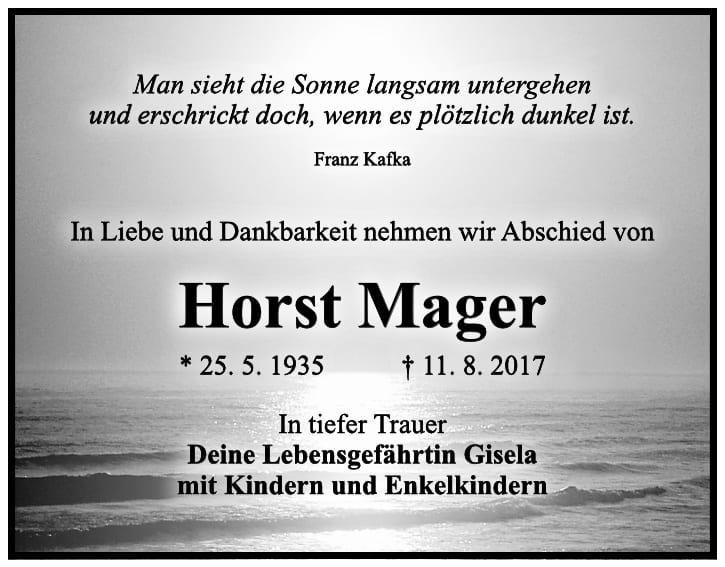 Traueranzeige Horst Mager
