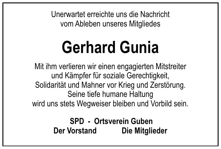 Nachruf Gerhard Gunia