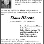 Traueranzeige Klaus Hörenz
