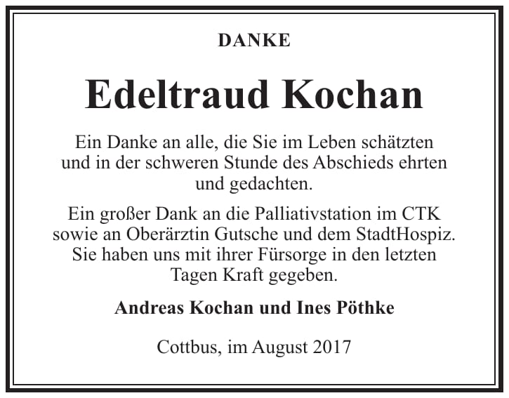 Danksagung Edeltraud Kochan