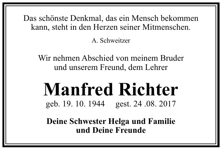 Traueranzeige Manfred Richter