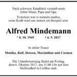Traueranzeige Alfred Mindemann