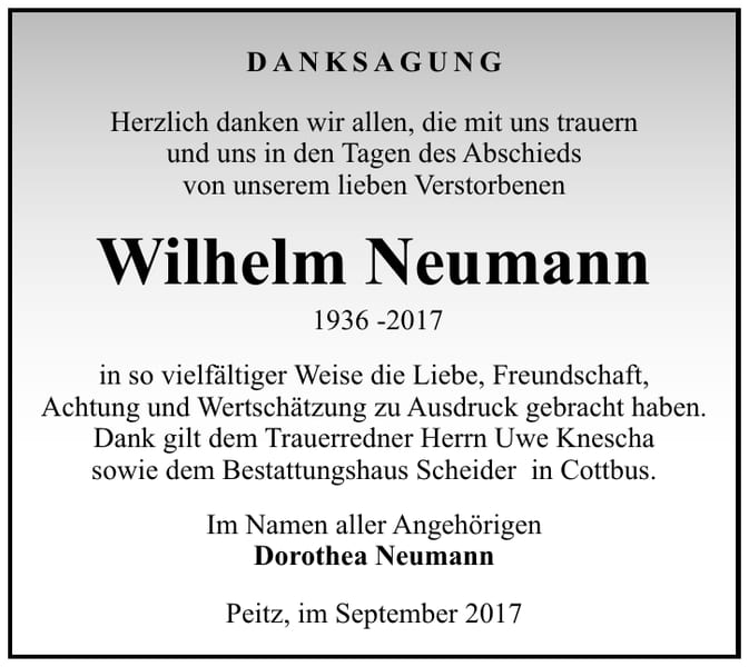 Danksagung Wilhelm Neumann