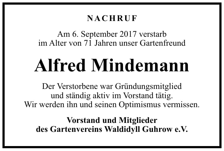 Nachruf Alfred Mindemann