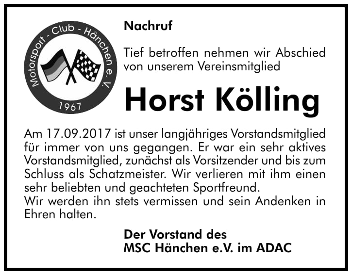 Nachruf Horst Kölling