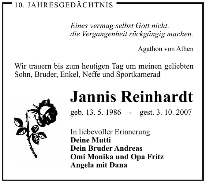 Jahresgedenken Jannis Reinhardt