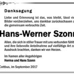 Danksagung Hans-Werner Szonn