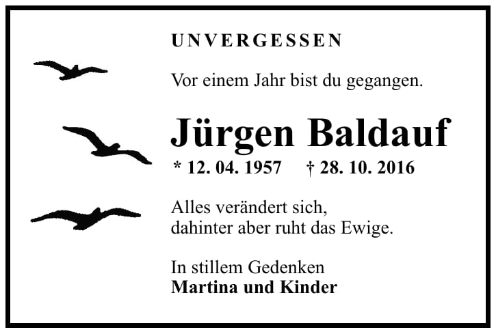 Traueranzeige Jürgen Baldauf