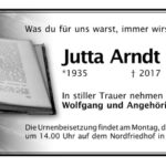 Traueranzeige Jutta Arndt