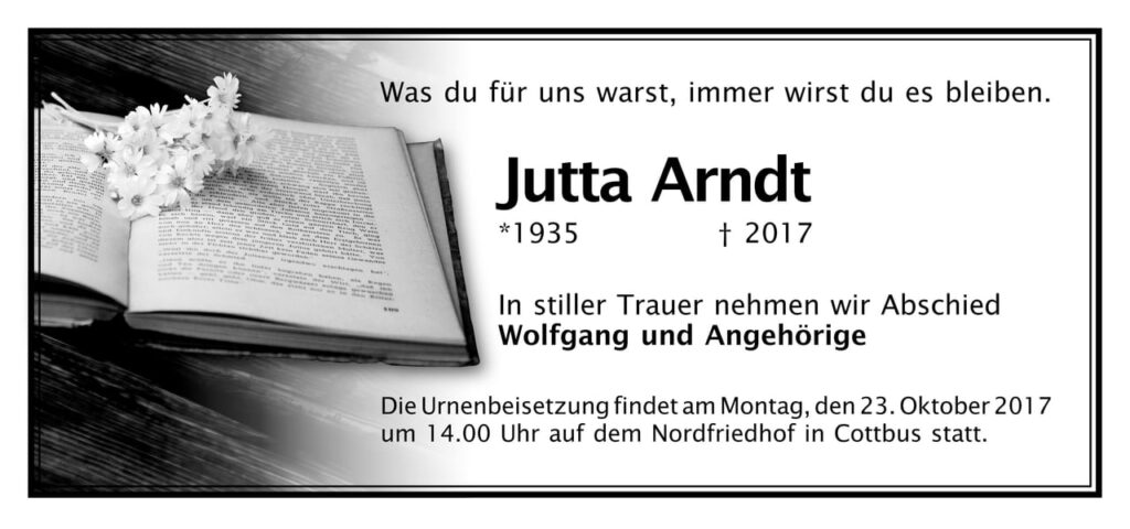 Traueranzeige Jutta Arndt