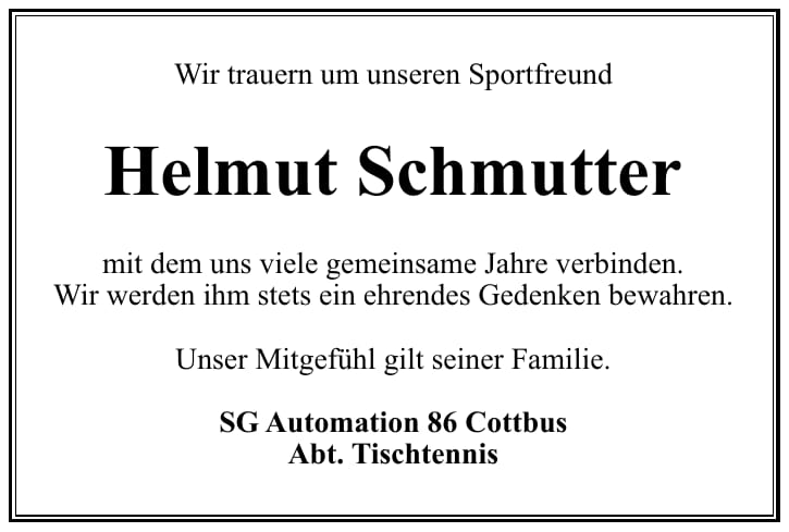 Traueranzeige Helmut Schmutter