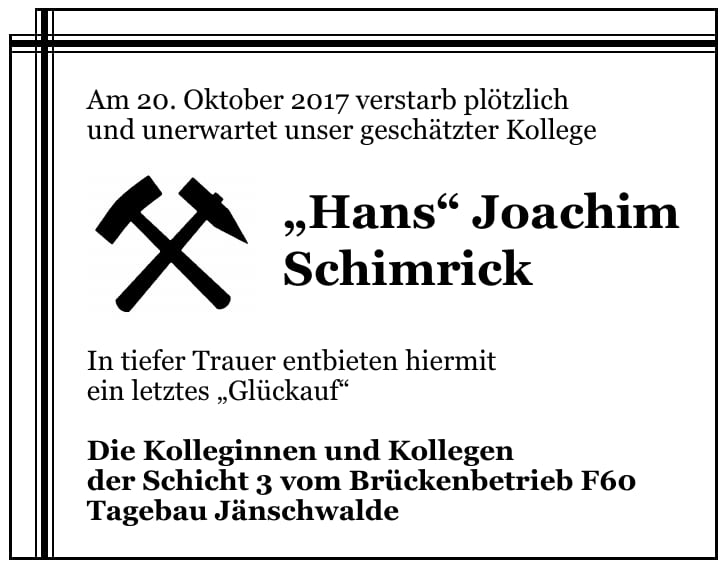 Nachruf „Hans“ Joachim Schimrick