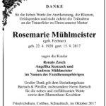 Danksagung Rosemarie Mühlmeister, geb. Fechner