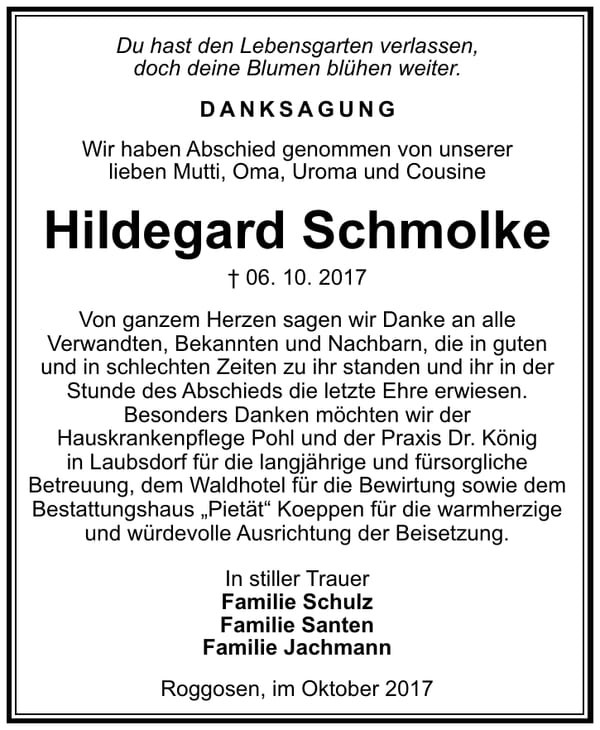 Danksagung Hildegard Schmolke
