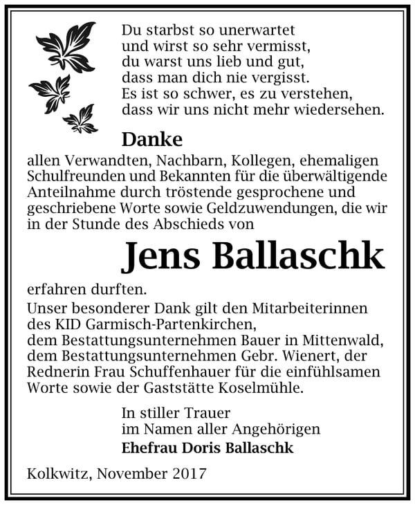 Danksagung Jens Ballaschk
