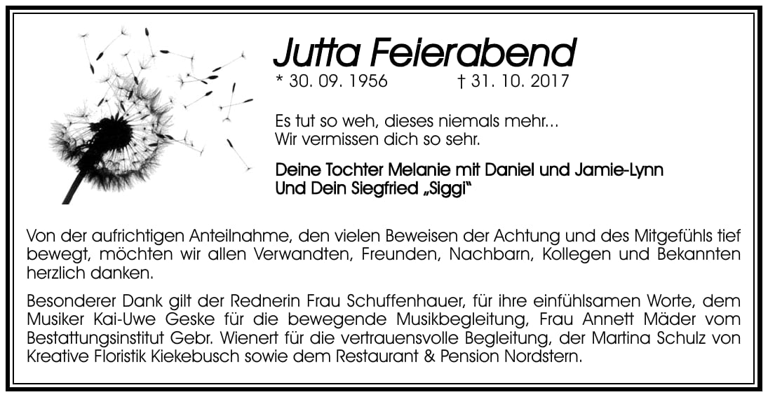 Danksagung Jutta Feierabend