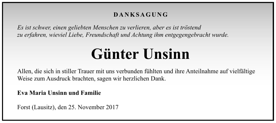 Danksagung Günter Unsinn