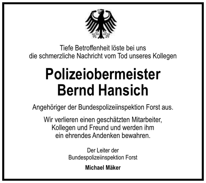Nachruf Polizeiobermeister Bernd Hansich
