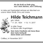 Traueranzeige Hilde Teichmann, geb. Scholz