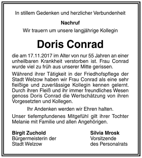 Nachruf Doris Conrad