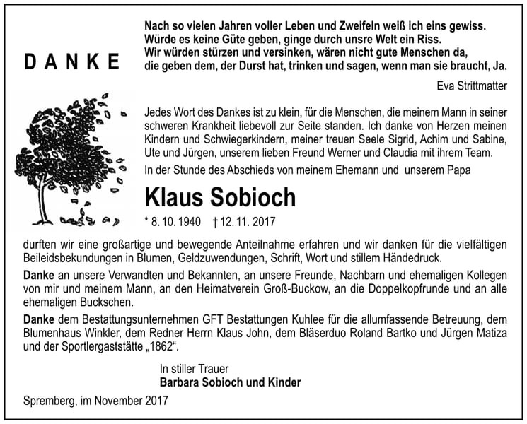 Danksagung Klaus Sobioch